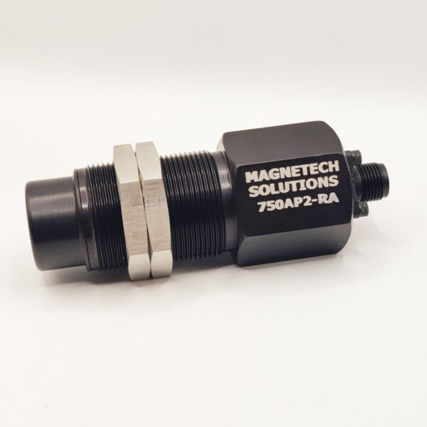 Analog Ferrous Metal Proximity Sensor: 750 Series (A12-750AP2-RACB1), 3/4" diameter magnet, A12 Housing